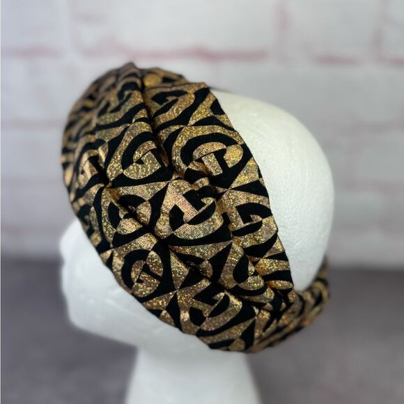 RARE Gucci Metallic Gold Black GG Women\'s Headband Turban main image 8